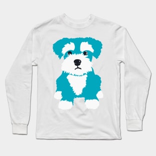 Sweet Turquoise Miniature Schnauzer Puppy on A Pink Background Long Sleeve T-Shirt